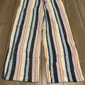 Old Navy Womens Pants Small Linen Blend High Rise Wide Leg Multi Stripe Pull On